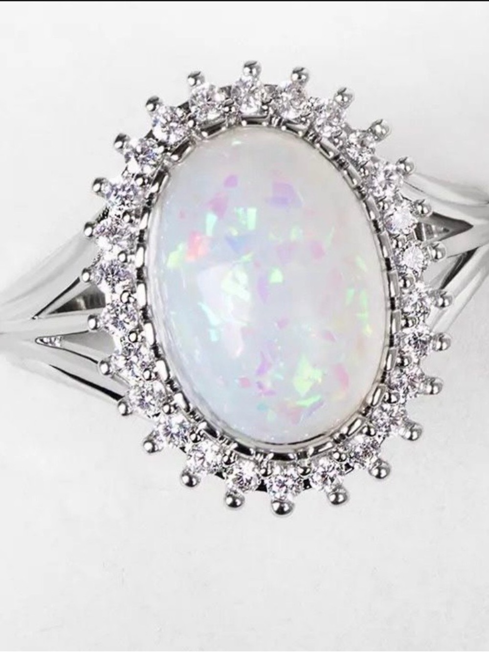 Trendy Silver Jewelry Ring Oval Shape Opal Rings